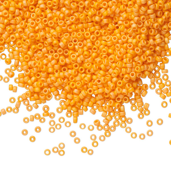 Seed bead, Miyuki, glass, pkg/250g, #15 rocaille, opaque matte rainbow mandarin orange, (RR-405FR). image number 0