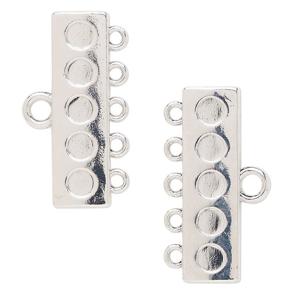 End bar "pewter" zinc-based alloy 2pk 32x9mm 5-strand rectangle, silver finish image number 0