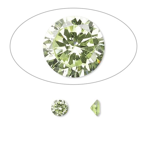 Gem, cubic zirconia, peridot green, 5mm faceted round, Mohs hardness 8-1/2. Sold per pkg of 2. image number 0