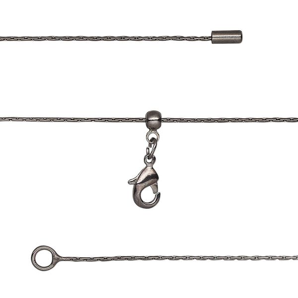 Chain, silicone and black-finished brass, 0.7mm beading, adjustable from 16 to 23-1/2 inches with lobster claw clasp and adjustable slider bead. Sold individually. image number 0
