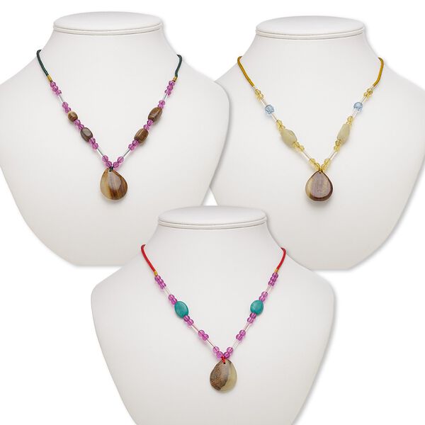 Brown italian "onyx" / multi-gemstone / acrylic 1pkg3, teardrop necklace continuous 20 to 24 inch mix 30x23mm-31x24mm image number 0