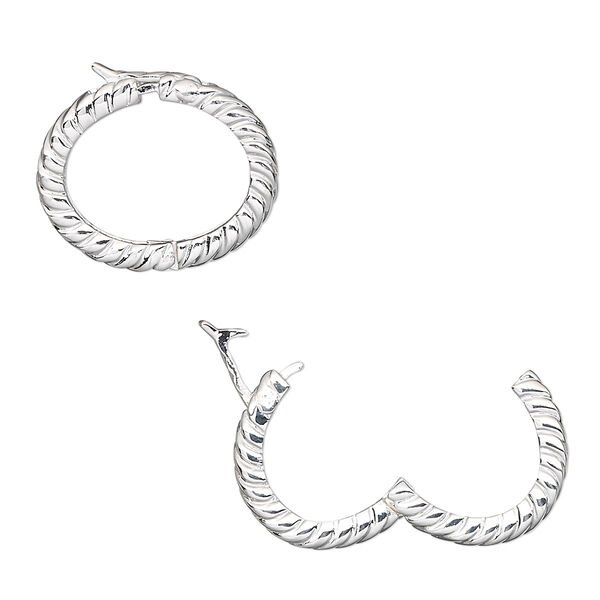 Clasp, twister with safety, silver-plated brass, 18x16mm hinged double-sided braided oval. Sold individually. image number 0