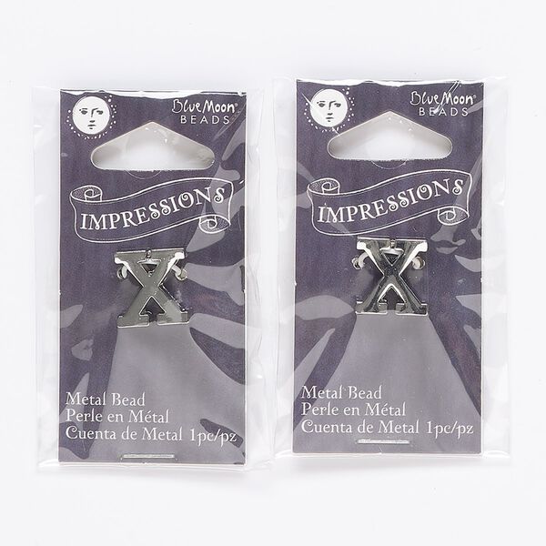 Bead, silver-finished "pewter" (zinc-based alloy), 13mm top-drilled letter "X" with 2mm hole. Sold per pkg of 2. image number 0