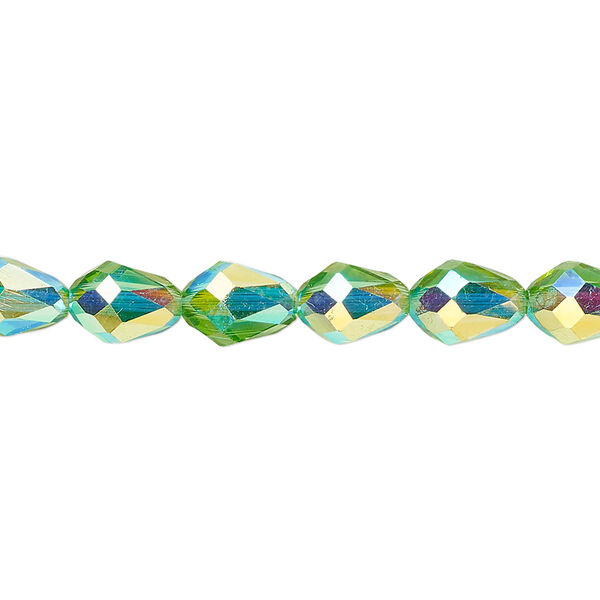 Bead Celestial Crystal® 1pkg60, 8x6mm teardrop / 66 facets, translucent medium green AB image number 0