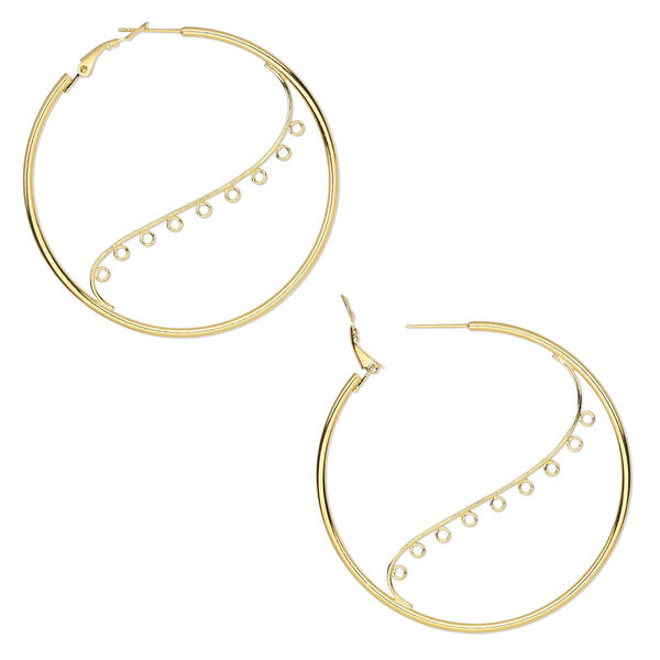 Earring, gold-plated steel, 58mm round hoop with 9 closed loops and hinged closure. Sold per pkg of 5 pairs. image number 0