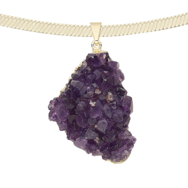 Amethyst druzy / copper / brass 1pkg1, gold-plated hand-cut freeform pendant natural 36x24mm-42x35mm image number 0