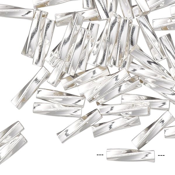 Bead, sterling silver, 6x1.5mm twisted tube. Sold per pkg of 50. image number 0