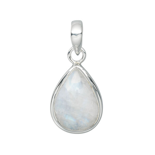 Pendant, rainbow moonstone (natural) and sterling silver, 34x16mm teardrop with 18x14mm teardrop. Sold individually. image number 0