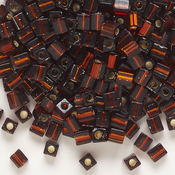 Seed bead, Miyuki, glass, pkg/25g, 3.5-3.7mm square, transparent silver-lined dark amber yellow (SB-5). image number 0