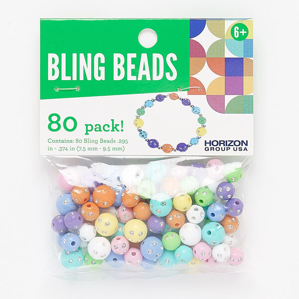 Bead mix, plastic, opaque mixed colors, 8-10mm round with dots. Sold per pkg of 80. image number 0