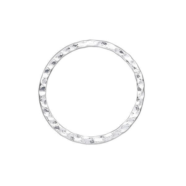 Component, silver-plated steel, 25mm double-sided hammered open round. Sold per pkg of 10. image number 0