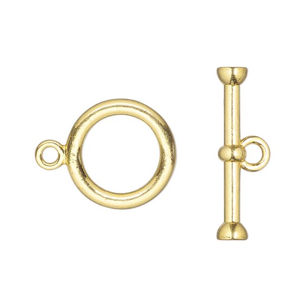 Clasp, toggle, gold-finished "pewter" (zinc-based alloy), 16mm round. Sold per pkg of 4. image number 0
