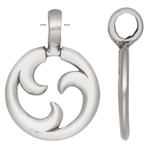 Pendant, antiqued pewter (tin-based alloy), 39x28mm, double-sided round with triskele design. Sold individually. image number 0
