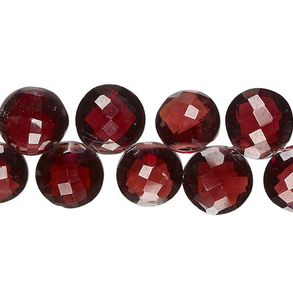 Garnet 1pkg1, hand-cut top-drilled checkerboard faceted puffed flat round bead natural 8 inch 9-11mm image number 0