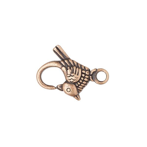 Clasp, lobster claw, antique copper-plated "pewter" (zinc-based alloy), 18x17mm double-sided bird. Sold per pkg of 8. image number 0