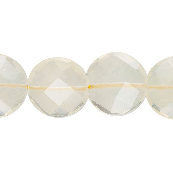 Bead, pineapple "quartz" glass, 16mm faceted flat round. Sold per 15" to 16" strand. image number 0