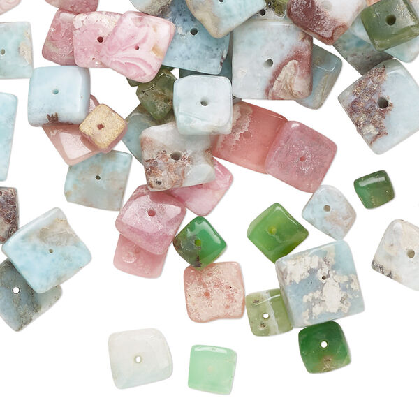 Aventurine / larimar / green aventurine / rhodochrosite 1pkg1, hand-cut squaredelle bead natural 2 oz mix 3-9mm image number 0
