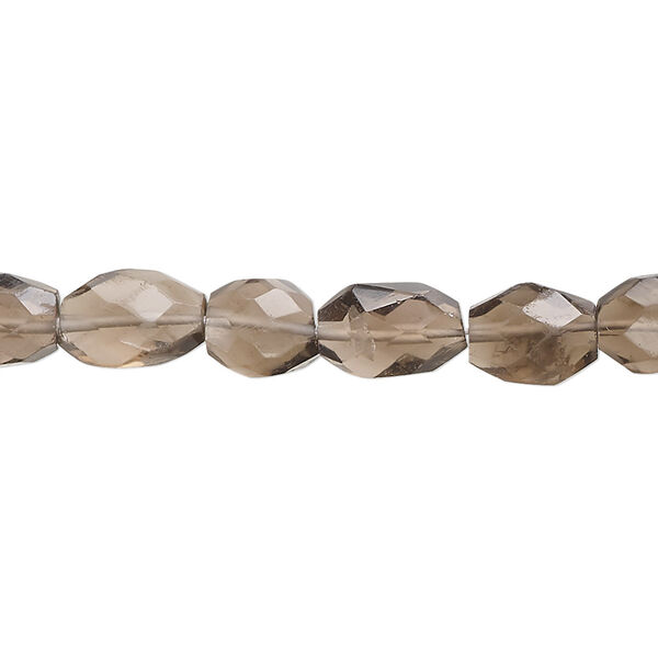 Smoky quartz 1pkg1, hand-cut rounded faceted puffed rectangle bead 14 inch 7x5mm-12x9mm image number 0