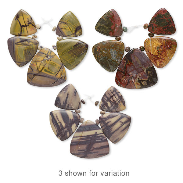 Red creek jasper 5pkg, hand-cut triangle focal B grade, graduated 30x30x30mm-44x44x44mm image number 0