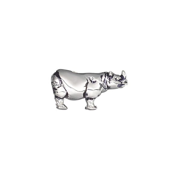 Bead, antique silver-plated brass, 19x10mm vertically-drilled 3D rhino. Sold individually. image number 0
