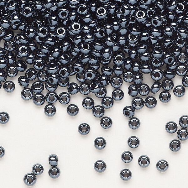 Seed bead, Preciosa Ornela Czech glass, pkg/50g, #8 rocaille, opaque hematite black, (49102). image number 0