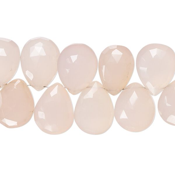 Pink chalcedony 1pkg1, hand-cut top-drilled faceted puffed teardrop bead 8 inch 12x9mm-16x11mm image number 0