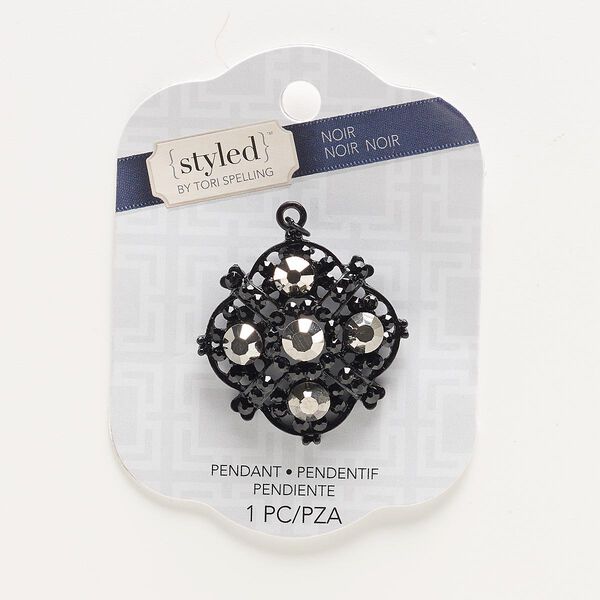 Focal, glass with black-finished steel and "pewter" (zinc-based alloy), black and metallic silver, 42x42mm diamond with hidden loop. Sold individually. image number 0