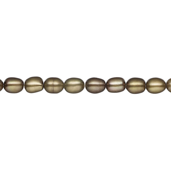 Pearl, cultured freshwater (dyed), brass, 4-5mm rice, C grade, Mohs hardness 2-1/2 to 4. Sold per 15-inch strand. image number 0