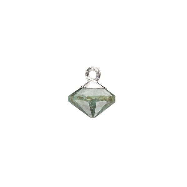 Emerald / copper / sterling silver 1pkg1, silver-plated hand-cut faceted bicone drop C grade, 11x9mm image number 0