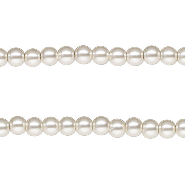 Bead, glass pearl, silver-white, 4mm round. Sold per pkg of pkg of (2) 15-1/2" to 16" strands. image number 0