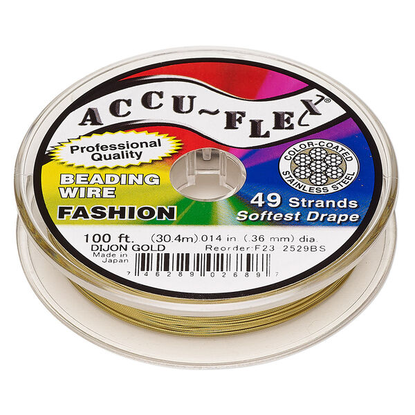 Beading wire, Accu-Flex®, nylon and stainless steel, Dijon gold, 49 strand, 0.014-inch diameter. Sold per 100-foot spool. image number 0