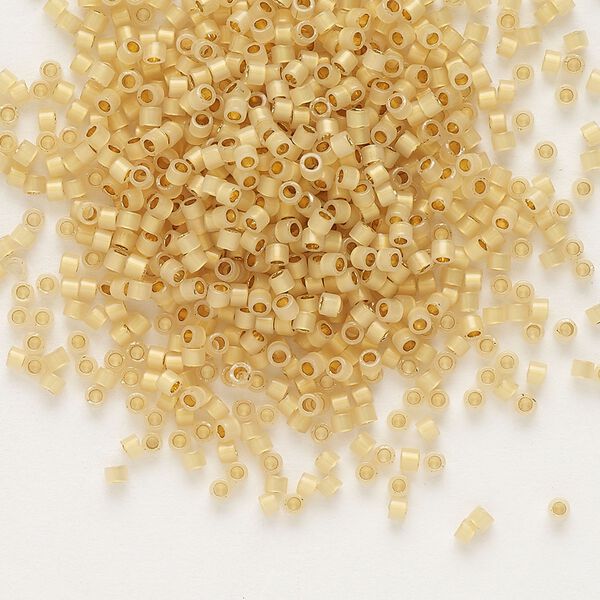 Seed bead, Delica®, glass, pkg/50g, #11 round, translucent 24Kt gold-lined opal (DB-0230). image number 0
