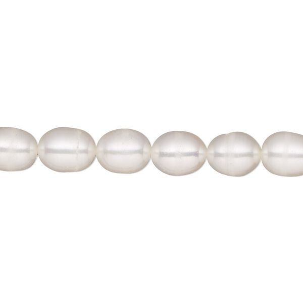 Pearl, White Lotus™, cultured freshwater (bleached), white, 6-6.5mm rice, C grade, Mohs hardness 2-1/2 to 4. Sold per 15-1/2" to 16" strand. image number 0