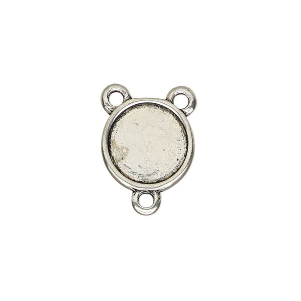 Connector, antique silver-finished "pewter" (zinc-based alloy), 13.5mm double-sided round rosary with 11.5mm non-calibrated round cabochon glue-in setting. Sold per pkg of 4. image number 0