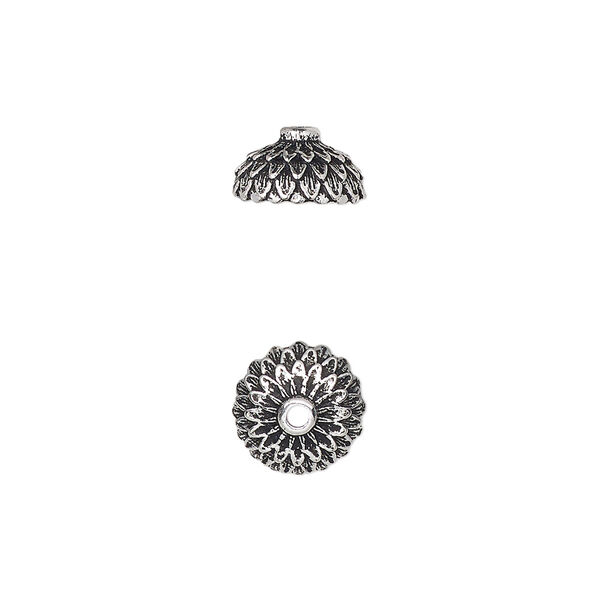 Bead cap, TierraCast®, antique silver-plated pewter (tin-based alloy), 9.5mm round with acorn cap design, fits 8mm bead. Sold per pkg of 2. image number 0