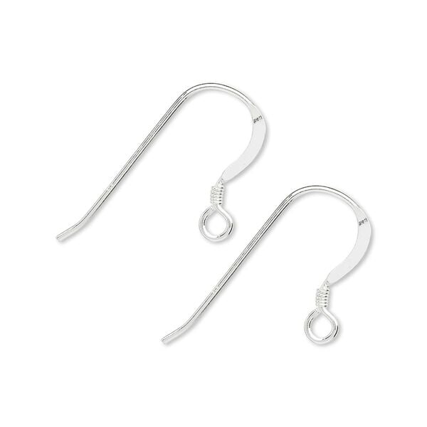 Ear wire fishhook 1pkg50 sterling silver, 16mm flat / 2mm coil / open loop, 20 gauge 25 pair image number 0