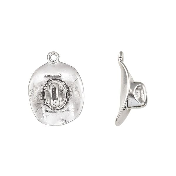 Charm, antiqued sterling silver, 16x14mm 3D cowboy hat. Sold individually. image number 0
