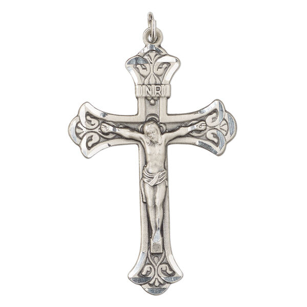 Focal, Britannia pewter (tin-based alloy), 45x30.5mm single-sided diamond-cut crucifix. Sold individually. image number 0