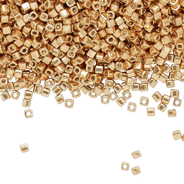 Seed bead, Miyuki, glass, pkg/250g, 1.8mm square, opaque galvanized yellow gold, (SB-1053). image number 0