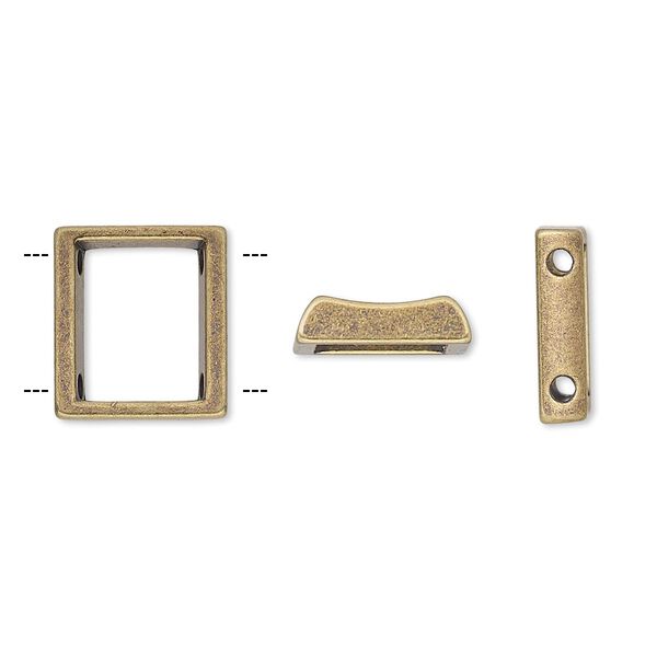 Spacer, antique gold-plated "pewter" (zinc-based alloy), 13x12mm 2-strand open rectangle with 8.5mm between holes. Sold per pkg of 24. image number 0