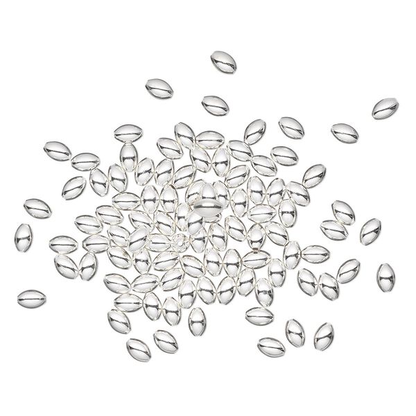 Bead, sterling silver, 5x3mm smooth oval. Sold per pkg of 10. image number 0