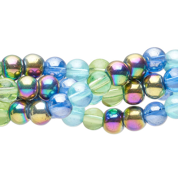 Bead, glass, translucent and opaque mixed colors with luster finish, 6mm round. Sold per pkg of (4) 5-inch strands approximately 20 beads. image number 0