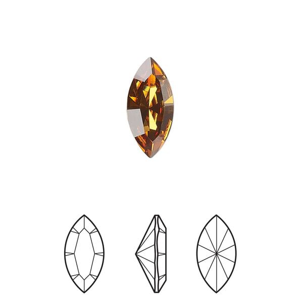 Fancy stone 12pk light amber foil back, Crystal Passions® 15x7mm navette 4228 image number 0