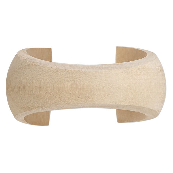 Bracelet, cuff, wood (natural), 20-41mm wide hand-carved tapered concave band, 8 inches. Sold individually. image number 0