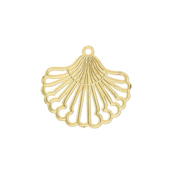 Drop, Lazer Lace™, gold-finished brass, 22x18mm fancy fan. Sold per pkg of 30. image number 0