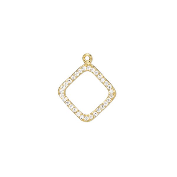 Drop, cubic zirconia and gold-finished sterling silver, clear, 14.5mm single-sided open diamond. Sold individually. image number 0