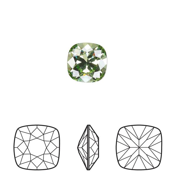 Fancy stone 2pk peridot foil back, Crystal Passions® Regenerated 10mm cushion 4470 image number 0