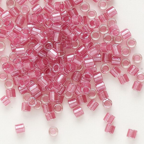 Seed bead, Delica®, glass, pkg/250g, #8 round, translucent peony pink-lined luster crystal clear (DBL-0902). image number 0