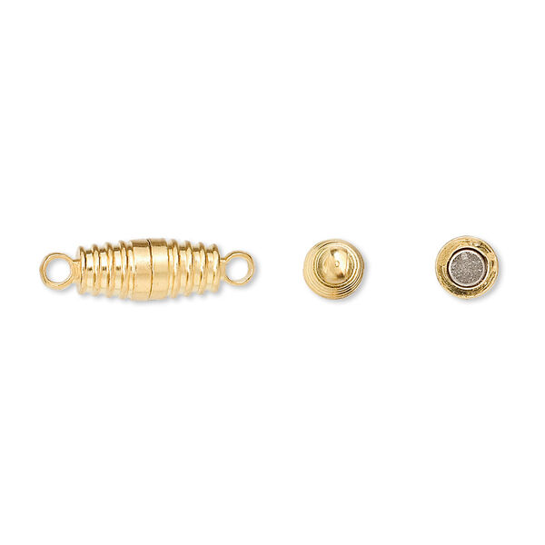 Clasp, magnetic, gold-finished brass, 11x5mm ribbed oval. Sold per pkg of 100. image number 0
