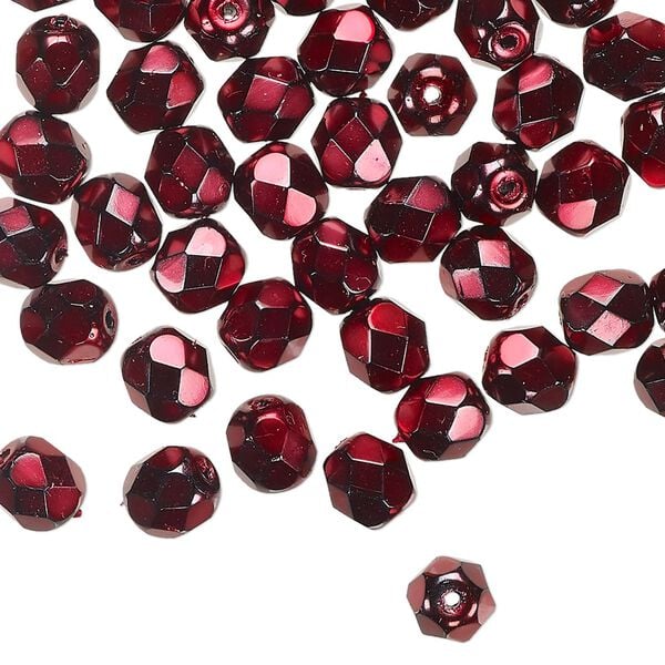 Bead 1pkg1200 (1 mass), Czech fire-polished glass, opaque carmen red, 6mm faceted round. image number 0